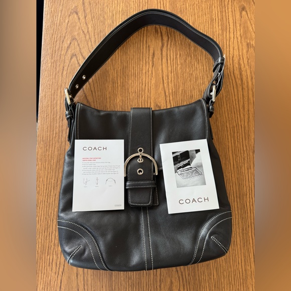 NWT Authentic Black Leather Coach Shoulder Bag with Silver Hardware - Brand New - Picture 14 of 15